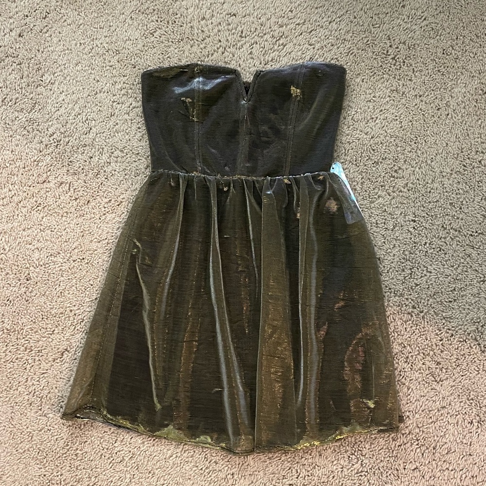 gold/silver sparkling strapless mini dress
